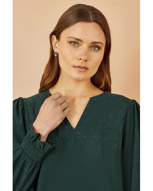 Yumi' Green Cord Tunic With Ruched Sleeve
