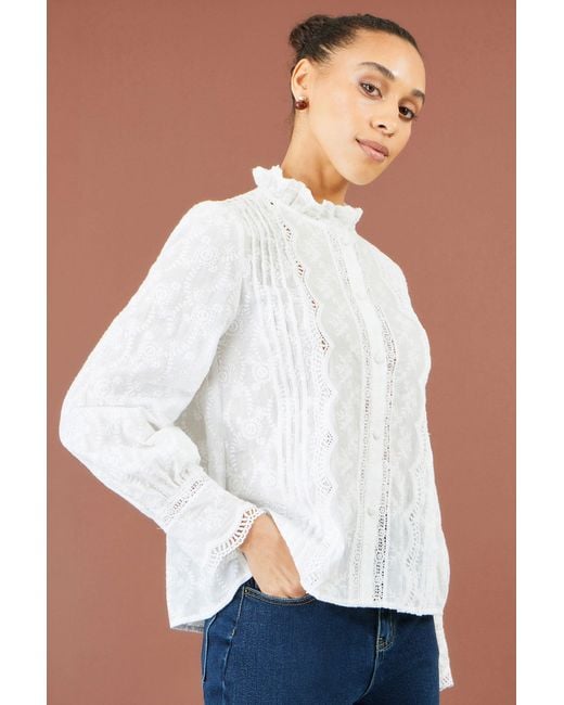 Yumi' White Floral Cotton Shirt With Lace Details