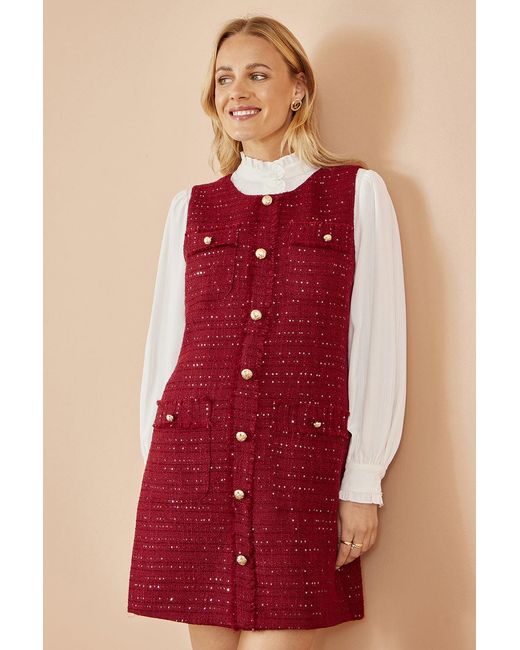 Yumi' Red Boucle Tunic Dress