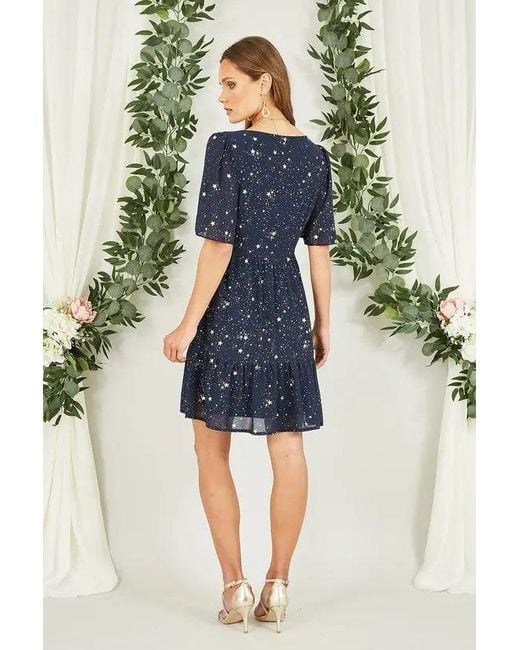 Yumi' Blue Star Print Skater Dress