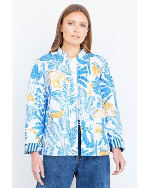 Yumi' Blue Jungle Reversible Cotton Quilted Jacket