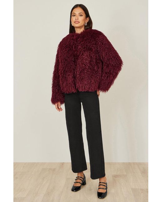 Yumi' Red Luxe Fluffy Faux Fur Coat