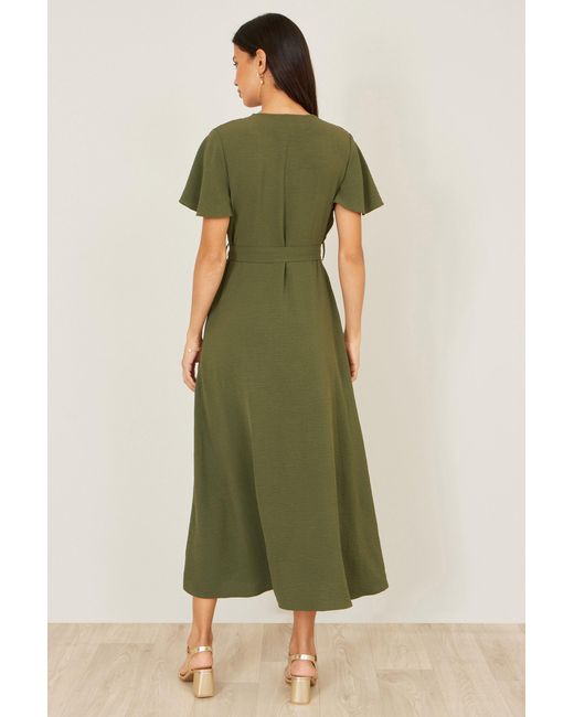 Yumi' Green Ruffle Collar Midi Shirt Dress