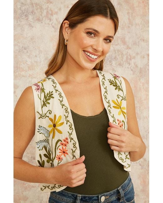 Yumi' Multicolor Floral Embroidered Cotton Waist Coat