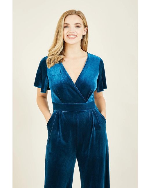 Yumi' Blue Angel Velvet Jumpsuit