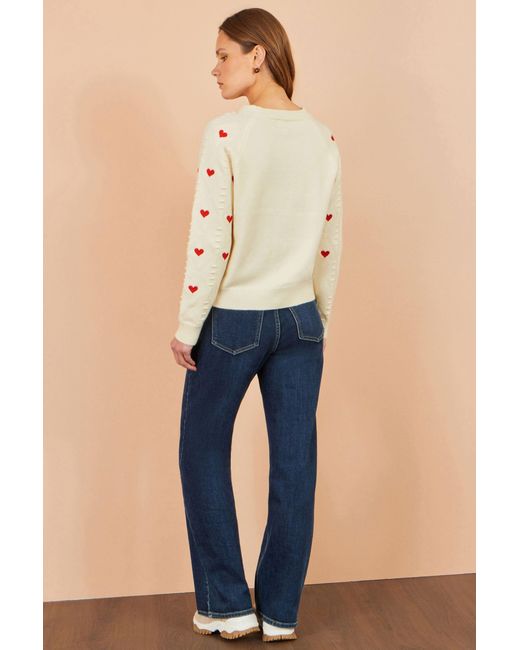 Yumi' Natural Embroidered Heart Jumper