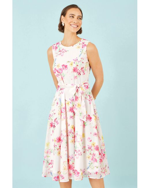 Yumi' Red Delicate Floral Midi Skater Dress