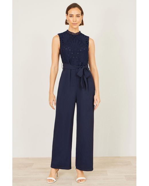 Yumi' Blue Lace Sleeveless Jumpsuit