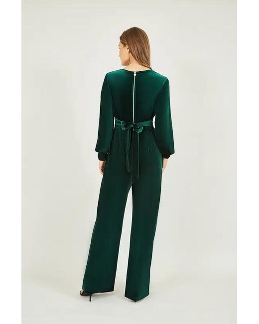 Yumi' Green Velvet Long Sleeve Jumpsuit