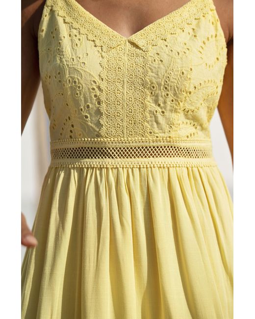 Yumi' Multicolor Cotton Lace Trim Midi Dress