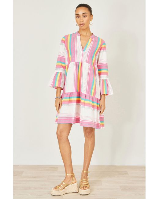 Yumi' Pink Multicolour Cotton Stripe Tunic