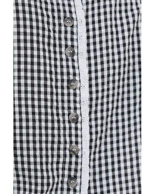 Yumi' Blue Gingham Cotton Top With Lace Trims
