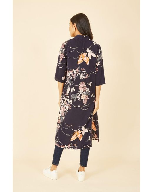 Yumi' Blue Butterfly Print Long Kimono