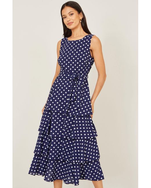 Yumi' Blue Spot Tiered Midi Dress