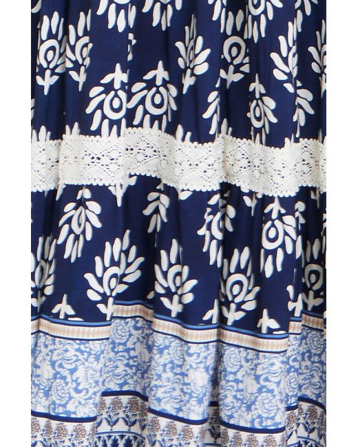 Yumi' Blue Viscose Paisley Print Midi Sun Dress
