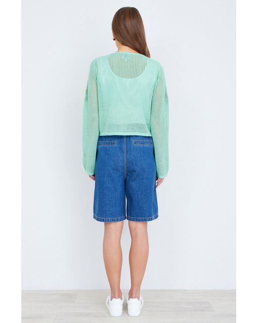 Yumi' Blue Mint Tie Front Cardigan With Flower Design