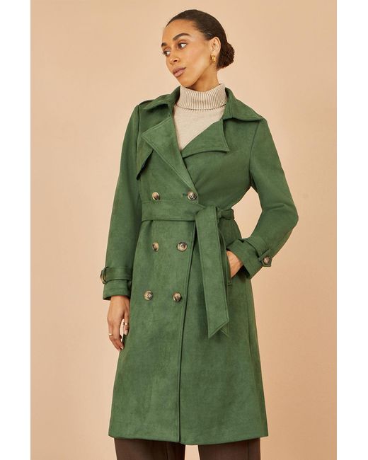 Yumi' Green Faux Suede Trench Coat