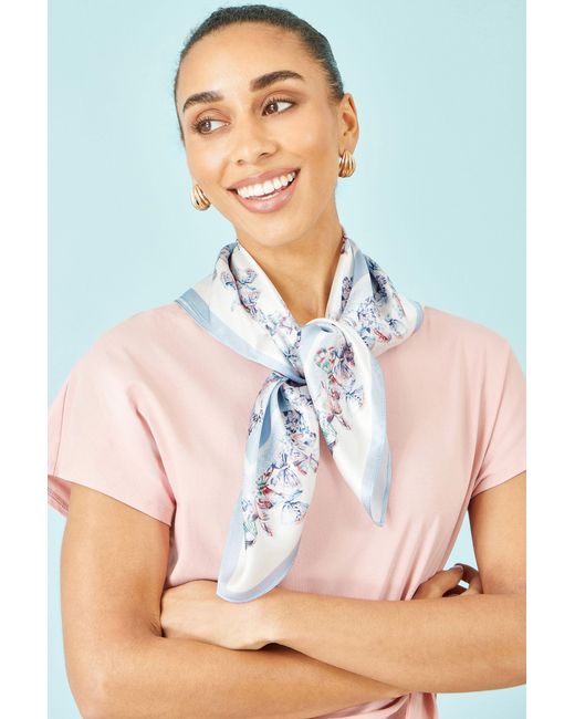 Yumi' Blue 100% Silk Butterfly Placement Silk Scarf