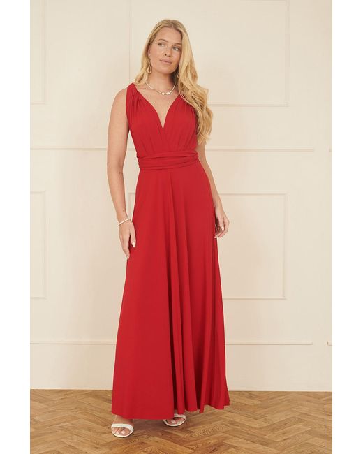Yumi' Red Jersey Stretch Multiway Midi Dress