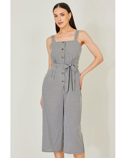 Yumi' Gray Gingham Button Through Jumpsuit