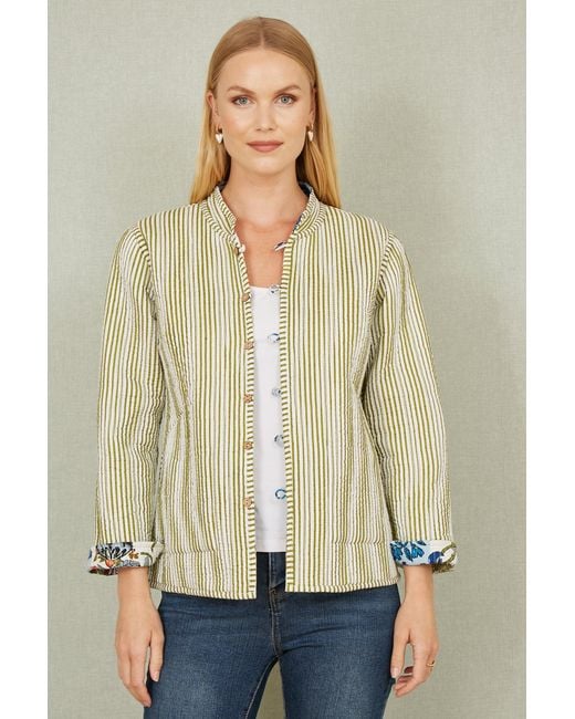 Yumi' Blue Patchwork Print Reversible Cotton Quilted Jacket