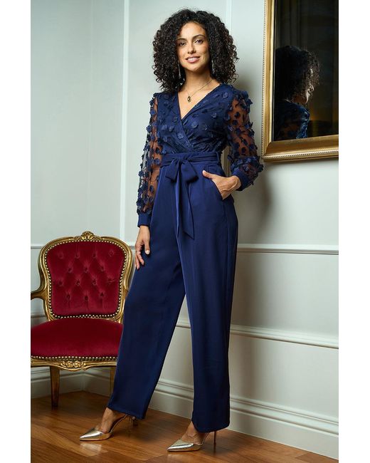 Yumi' Blue Flower Applique Jumpsuit