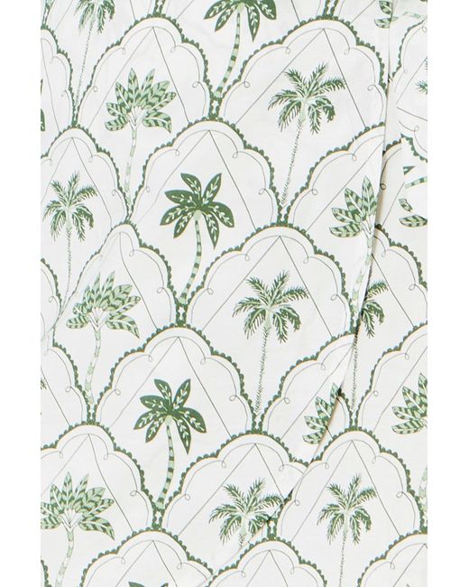Yumi' Green Palm Print Cotton Wrap Skirt