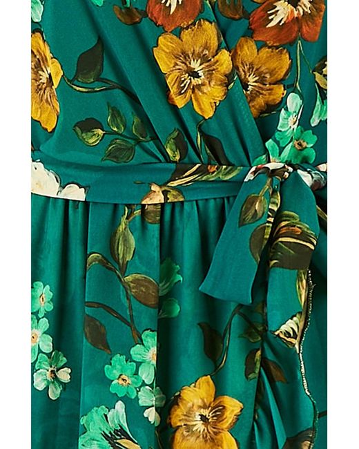 Yumi' Blue Watercolour Dip Hem Midi Wrap Dress