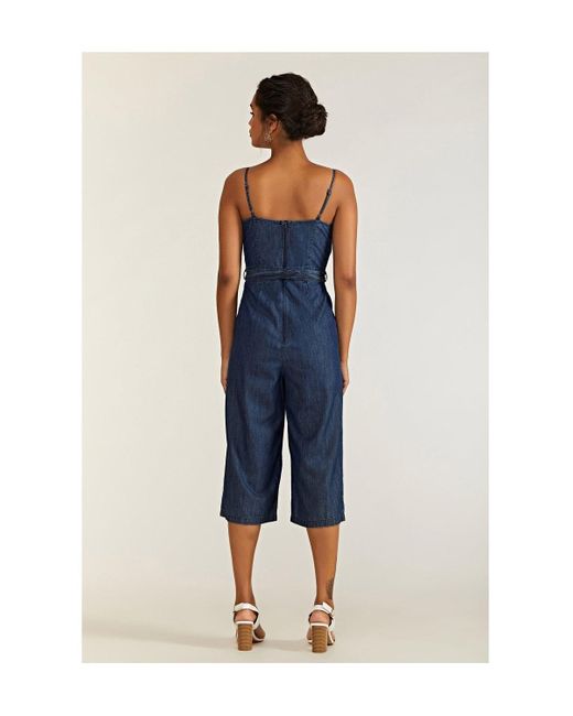 Yumi' Blue Button Detail Denim Jumpsuit