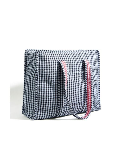 Yumi' White Gingham Quilted Shopper Bag
