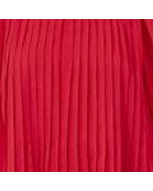 Yumi' Red Pleated Long Sleeve Top With High Neck