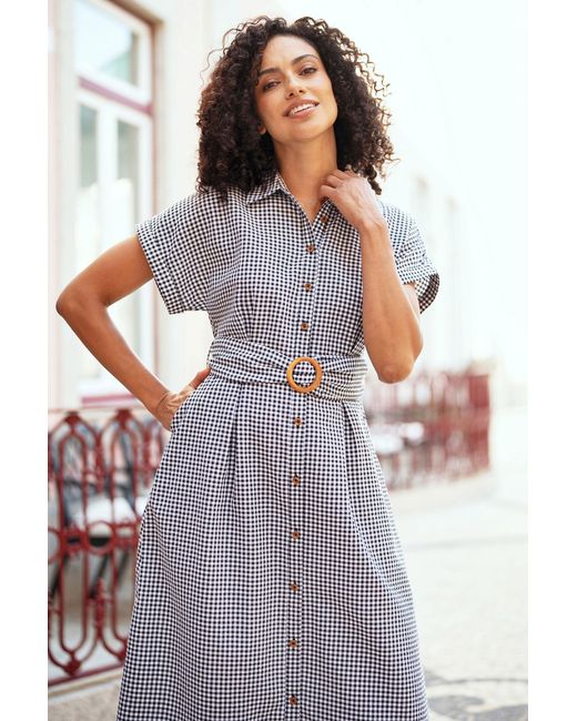 Yumi' Black Gingham Relaxed Shirt Dress With Matching Belt