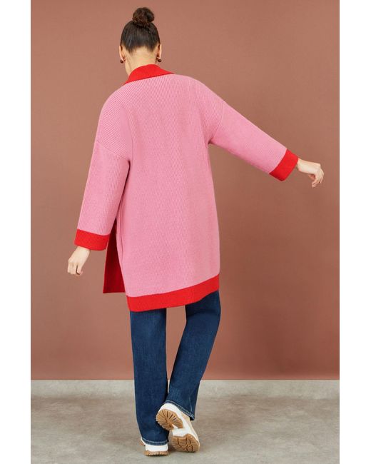 Yumi' Red Contrast Knitted Cardigan