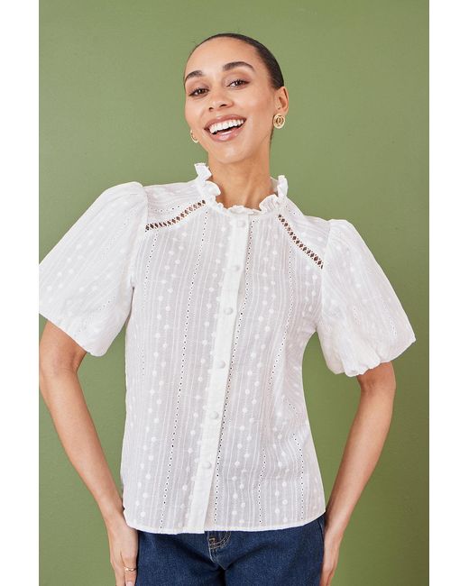 Yumi' Green Broderie Anglaise Puff Sleeve Shirt