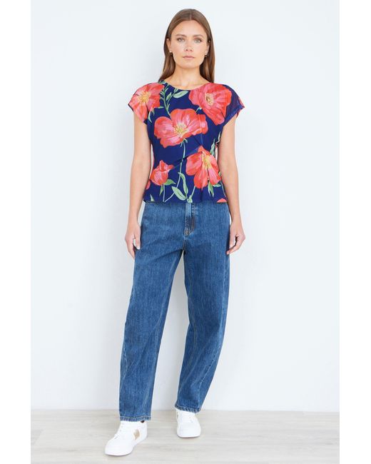Yumi' Blue Poppy Mesh Top