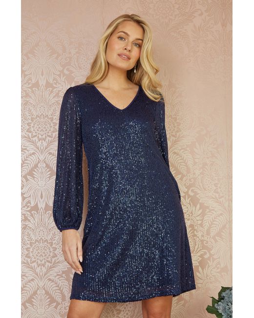 Yumi' Blue Sequin Tunic With Balloon Sleeves