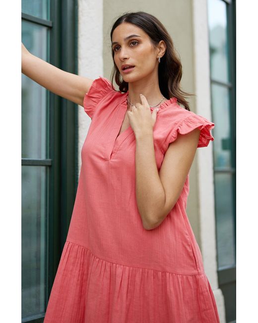 Yumi' Pink Double Cotton Tunic With Frill Sleeves