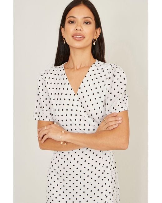Yumi' Natural Spot Print Wrap Tea Dress