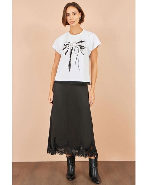 Yumi' White Bow T-Shirt With Lace