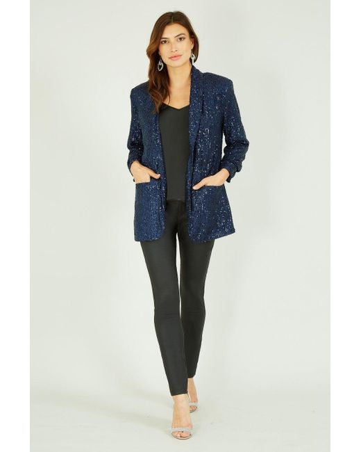 Yumi' Blue Sequin Blazer With Pockets