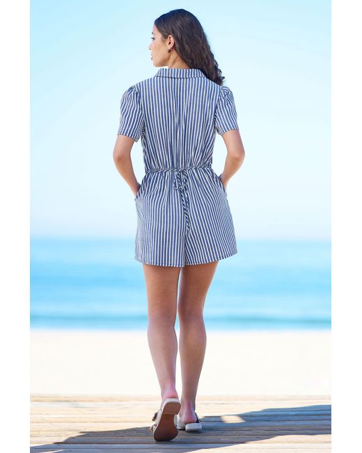 Yumi' Blue Stripe Retro Playsuit