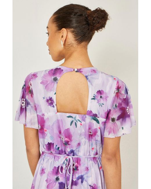 Yumi' Pink Floral Print Frill Midi Dress