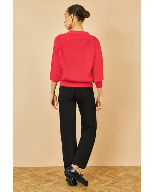Yumi' Red Relaxed Fit Cardigan With Stitch Detail