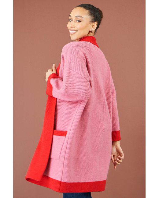 Yumi' Red Contrast Knitted Cardigan