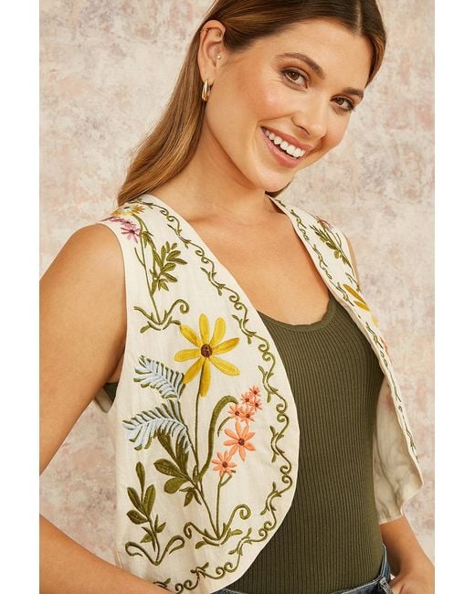 Yumi' Multicolor Floral Embroidered Cotton Waist Coat