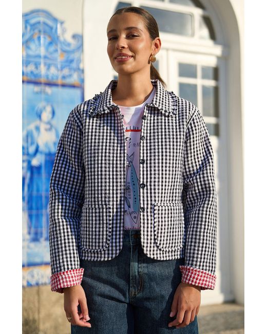 Yumi' Blue Gingham Frill Collar Jacket