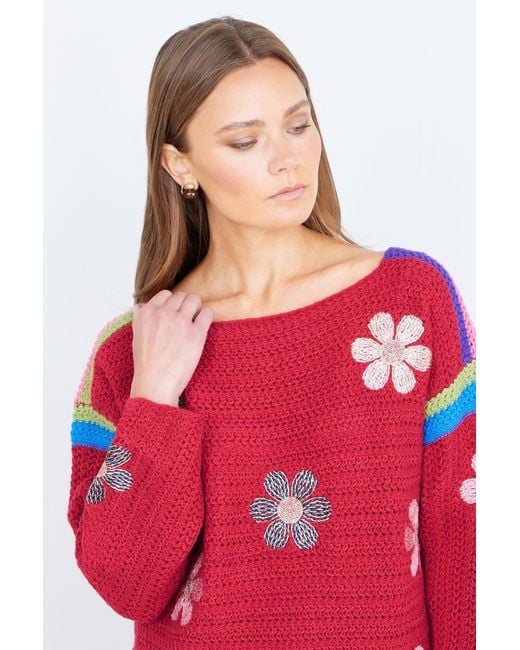 Yumi' Red Crochet Flower Jumper