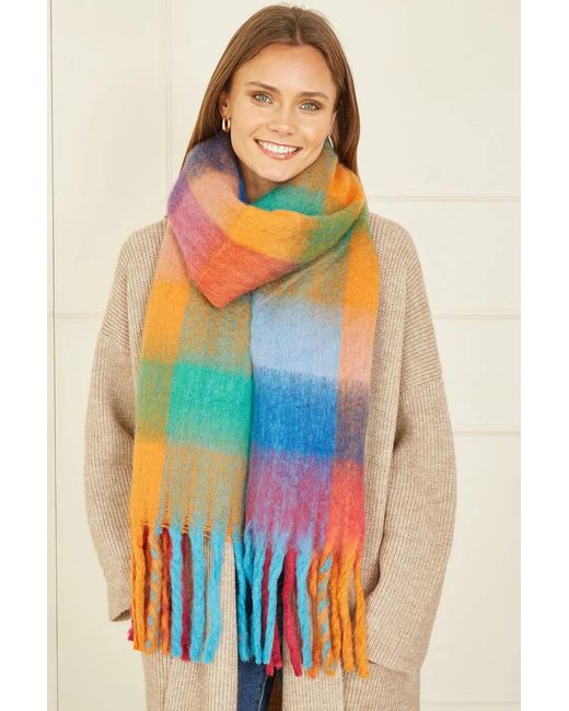 Yumi' Multicolor Rainbow Check Knitted Scarf