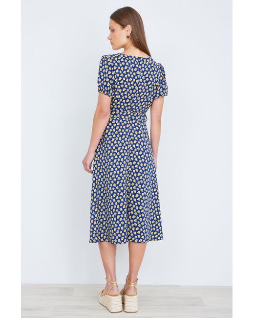 Yumi' Blue Floral Midi Shirt Dress