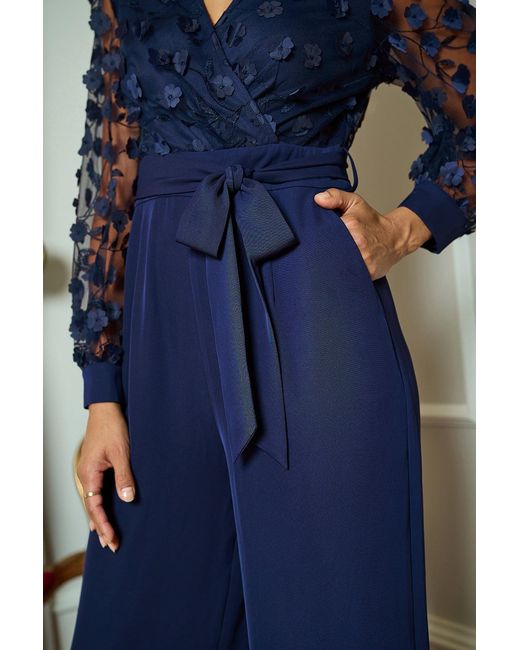 Yumi' Blue Flower Applique Jumpsuit